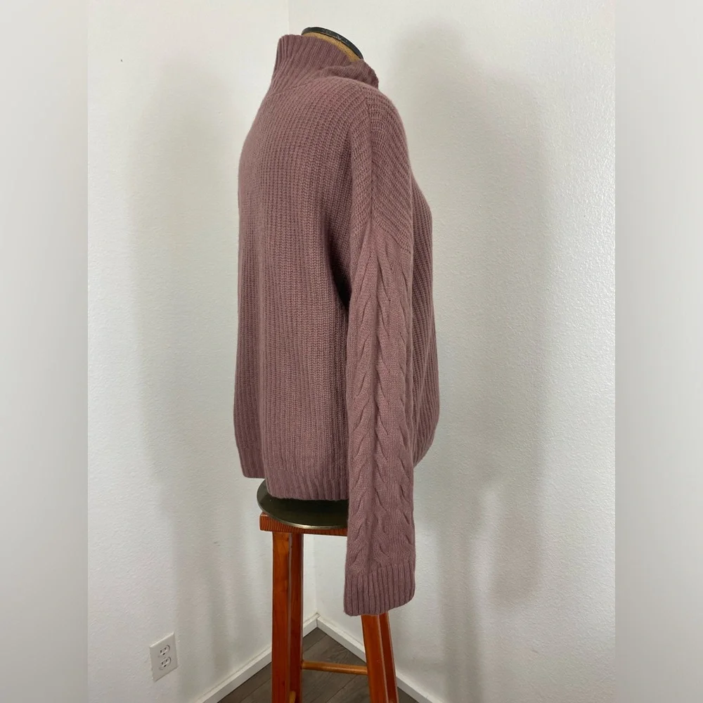 Gentle Herd Women’s Sweater M Slouch Turtle Neck In Mauve Cable Sleeve Yak Wool - Picture 12 of 15